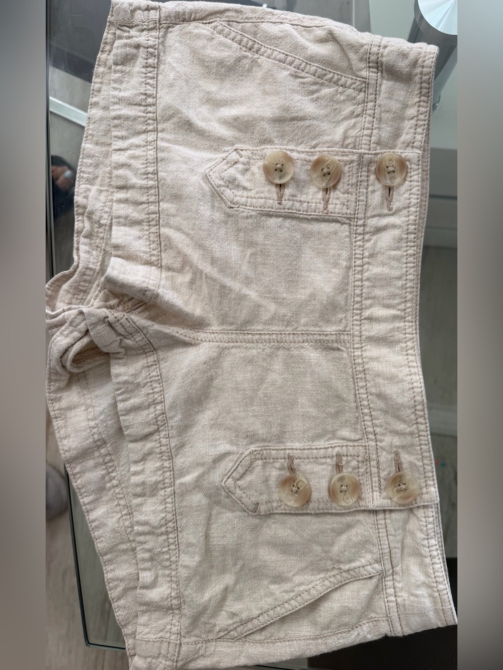 Express Cream Button-Accent Cotton Mini Short
